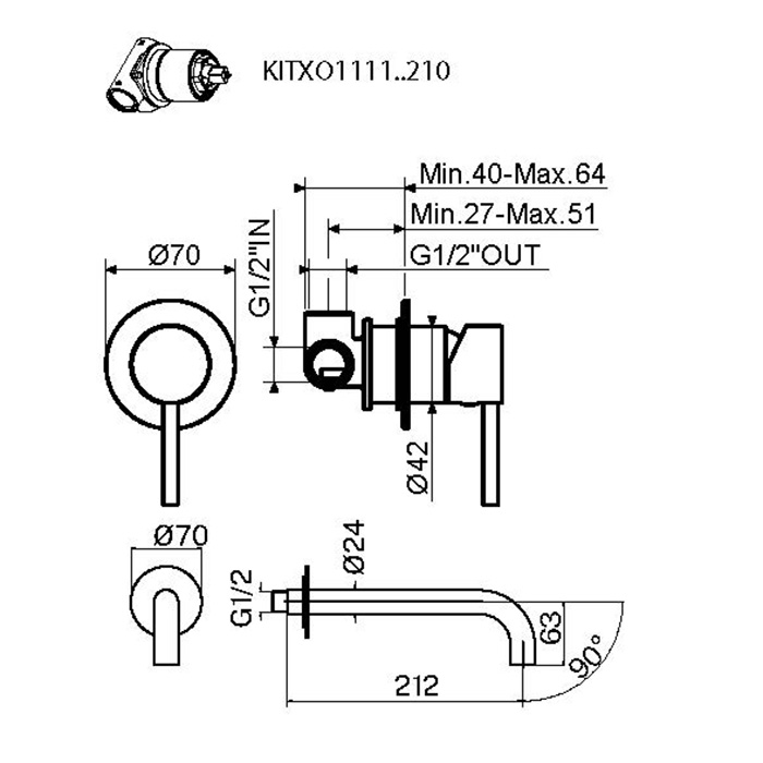 Plumberia Selection IXO Смеситель для раковины, встраиваемый, излив 210мм, с внутренней частью, цвет: белый матовый