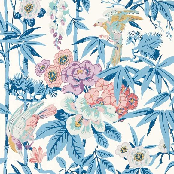 Обои Sanderson DWAW217129 China Blue /Lotus Pink Bamboo & Birds