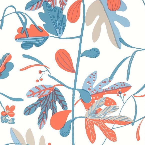 Обои Thibaut T16207 Matisse Leaf French Blue and Coral