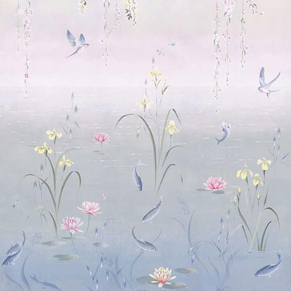 Обои Sanderson DWAW217131 Soft Jade/Pink Blossom Water Garden