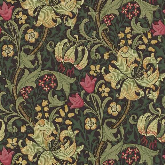 Обои Morris 216853 Golden Lily Charcoal/Olive