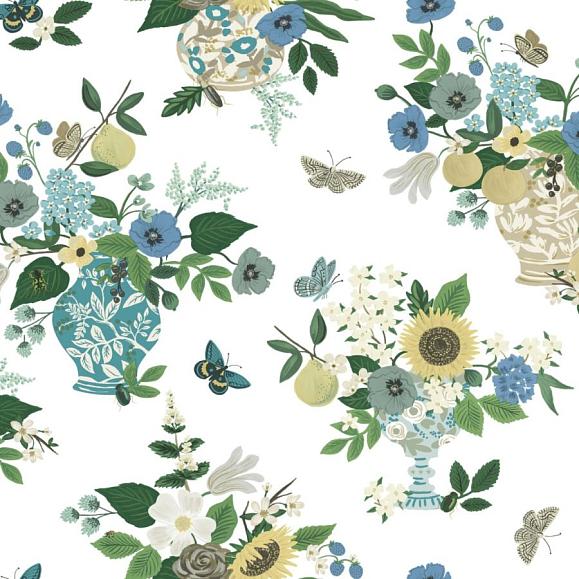 Обои York RF7401 Flower Studies Blue Multi