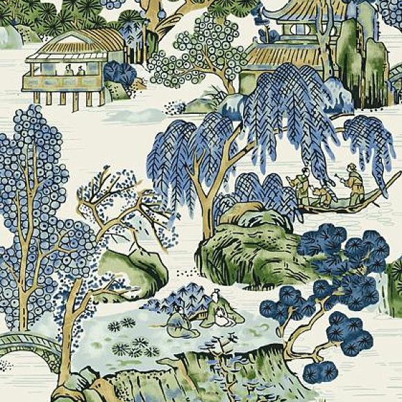 Обои Thibaut T75462 Asian Scenic Blue and Green
