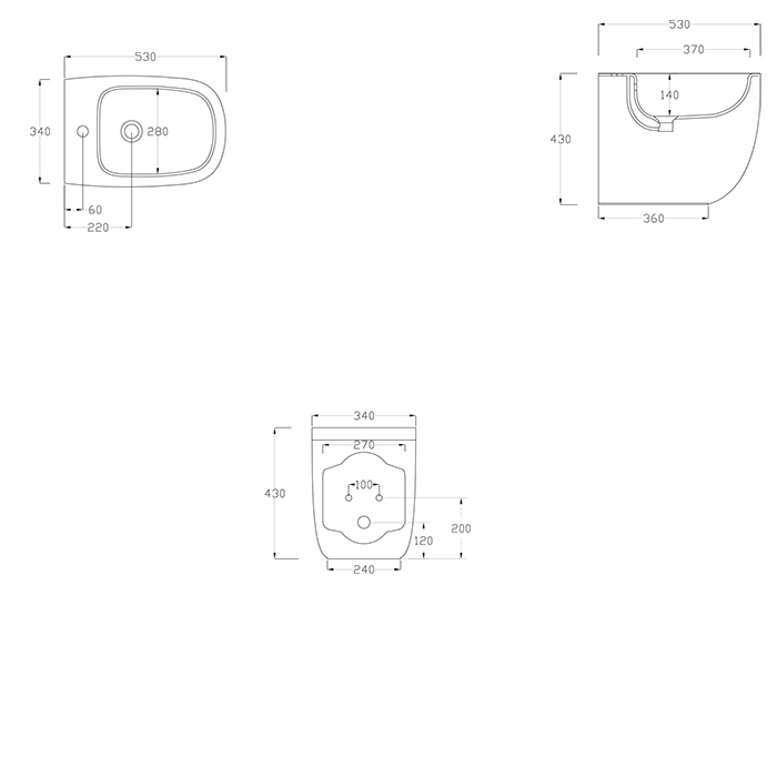 TW Bounce Биде напольное, 53x34 см., с 1 отв. под смеситель, со скрытым крепежом, цвет: белый