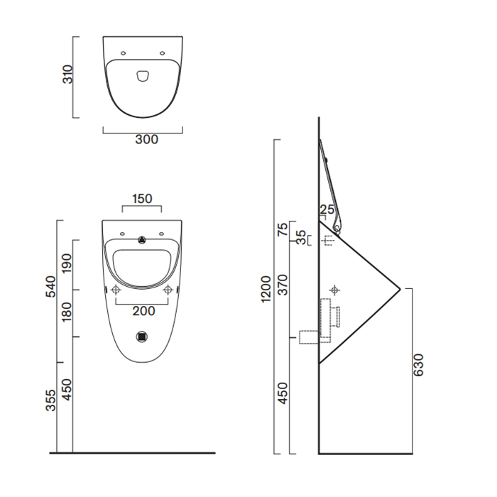 Catalano Comfort Писсуар 54x30см., с отв. для крышки, цвет: белый глянцевый