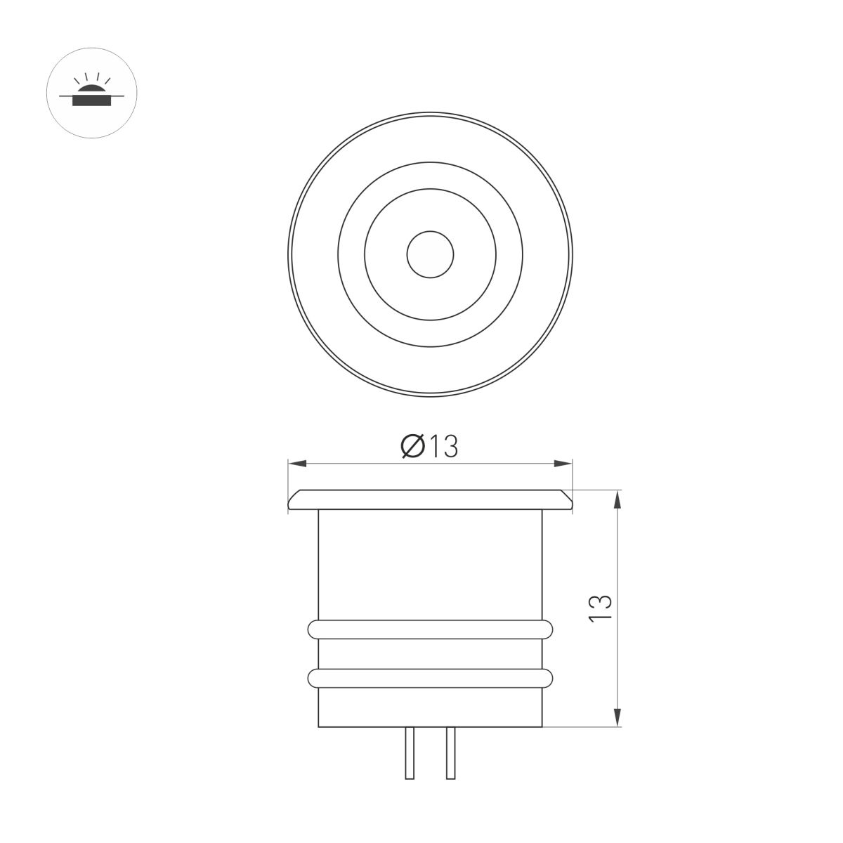 Мебельный светильник Arlight ART-PICCOLO-BUILT-R13-1W Warm2700 (BRS, 30 deg, 3V) (IP40 Металл) 061675