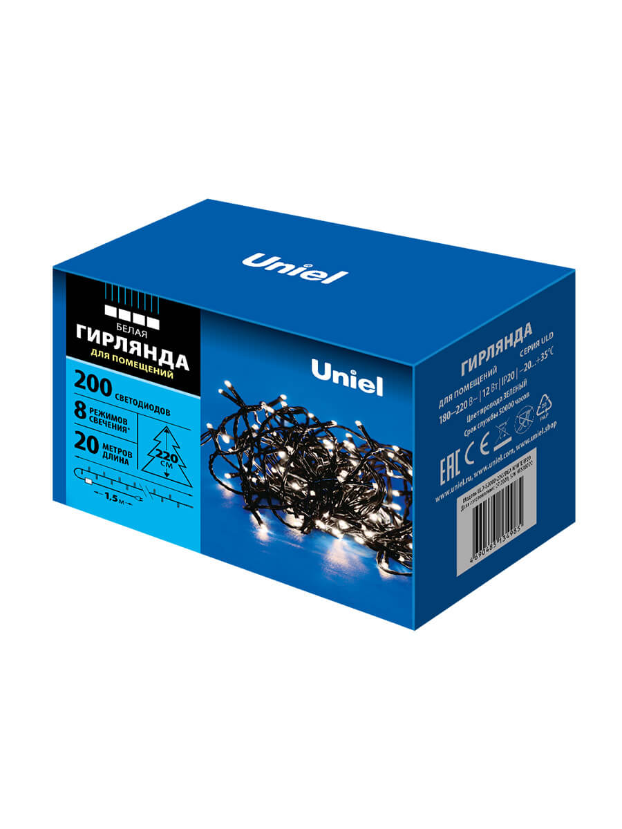 Светодиодная гирлянда Uniel (UL-00007309) белый ULD-S2000-200/DGA White IP20