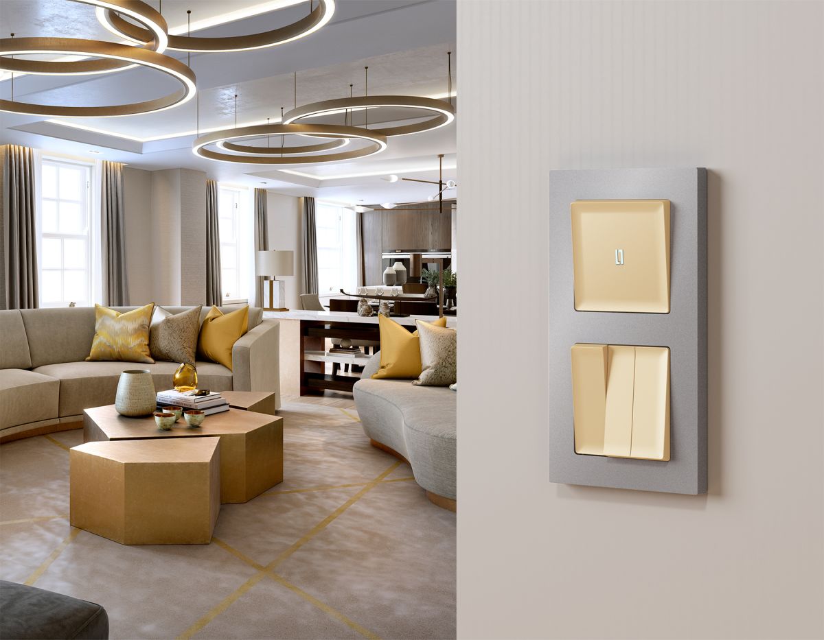 Комплект механизма 1-кл выключателя с самовозвратом с подсветкой 5600K ALFA Шампань QUANT Ambrella Volt MA602055 (AP6020, VM113, G14W)