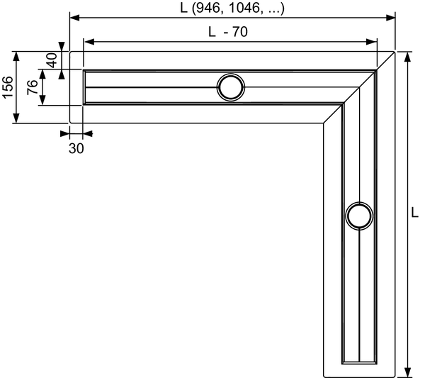 TECE Канал Комплект для установки углового дренажного канала, 1000х1000 мм