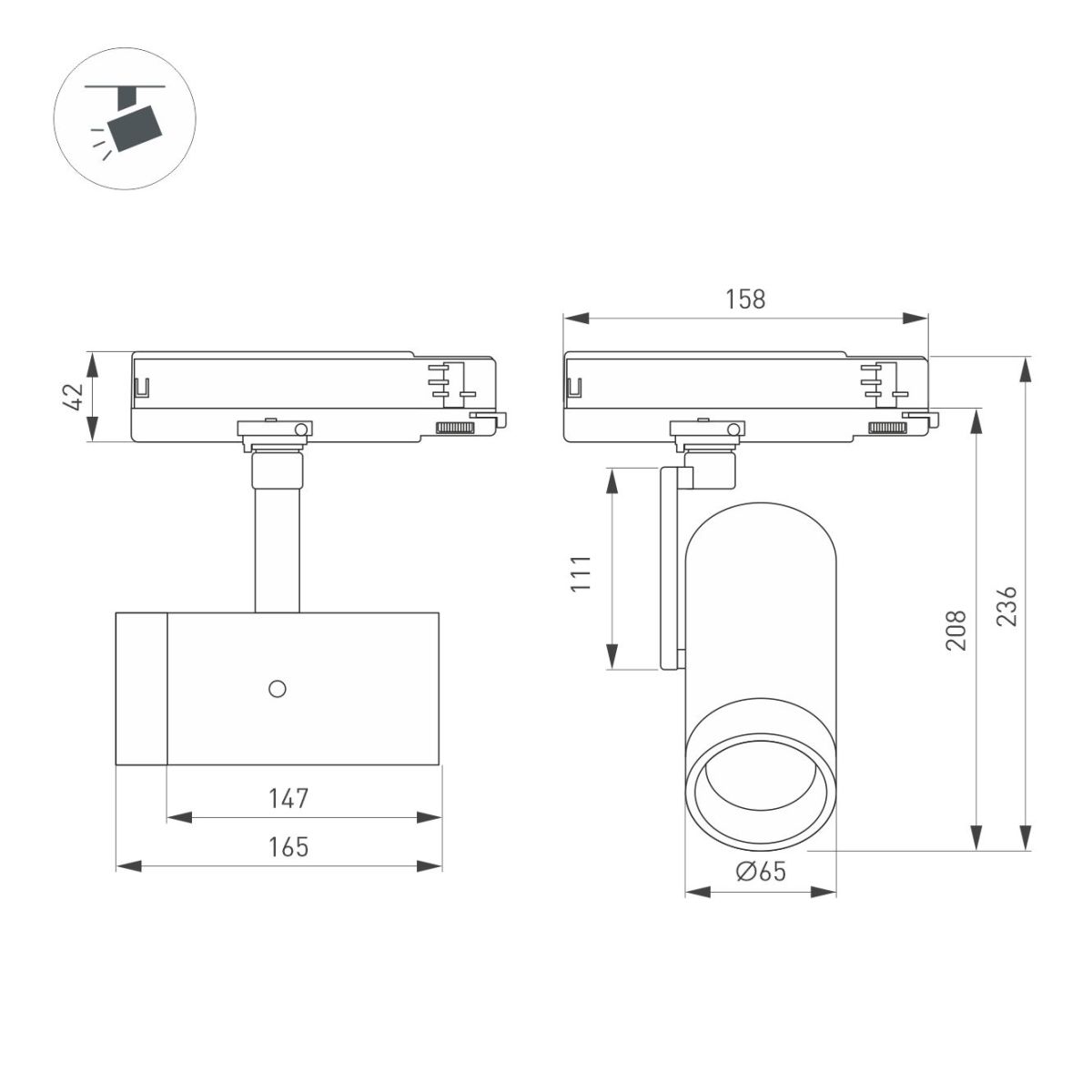 Трековый трехфазный светильник Arlight LGD-ARTIFACT-4TR-R65-18W Warm3000 (Черный, 20 deg, DIM, 230V) (IP20 Металл) 066615