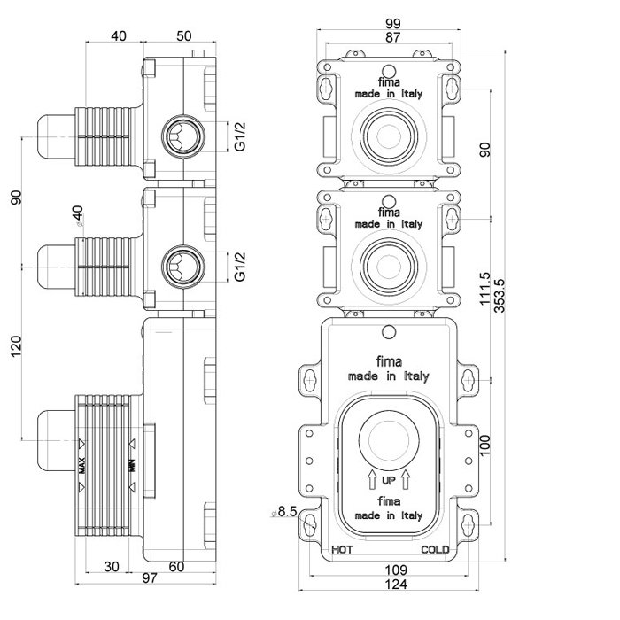 Fima Carlo Frattini Fimathermbox F2462 Внутренняя часть встраиваемого термостатического смесителя для душа, 2 источника