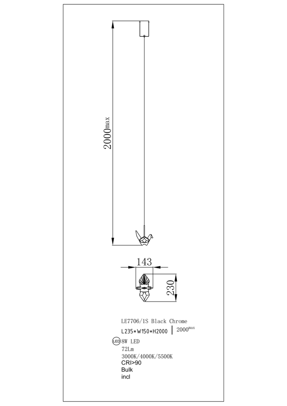 Подвесной светильник Alma LE7706/1S Black Chrome