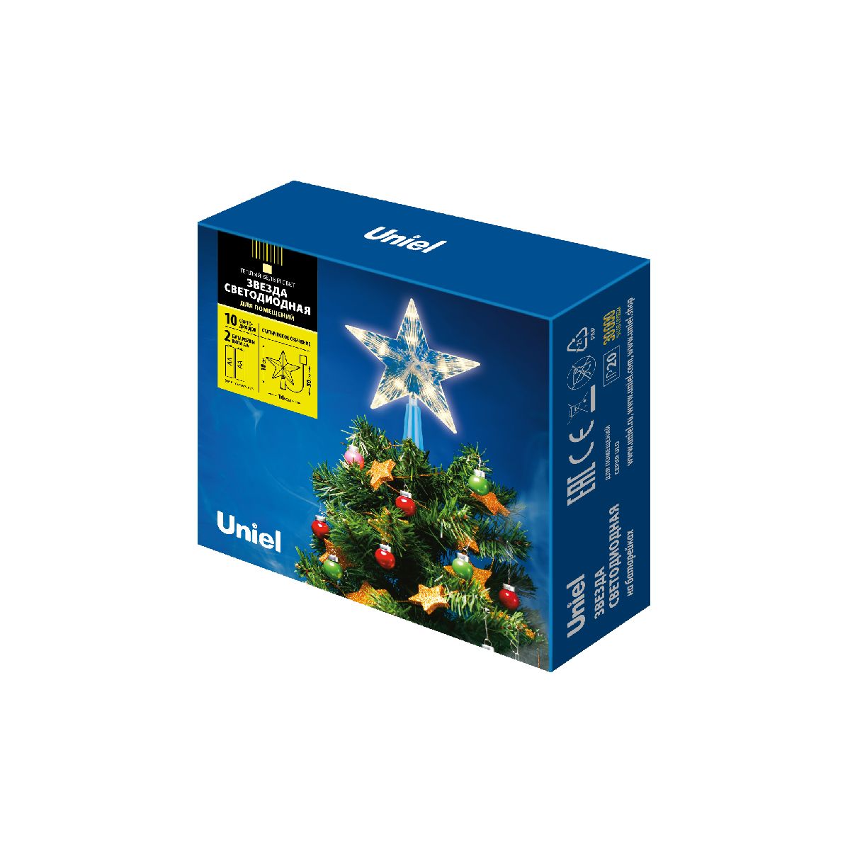 Украшение звезда Uniel ULD-H1515-010/STB/2AA WARM WHITE STAR-2 UL-00005761