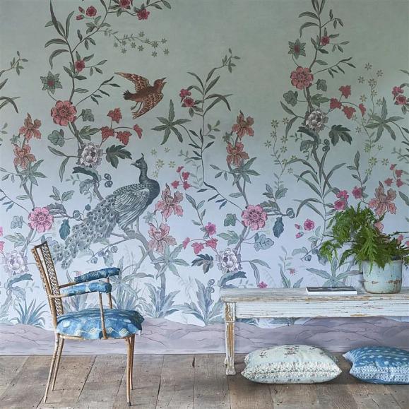 Панно John Derian PJD6013/02 Peacock Toile Scene 1 Sky Blue