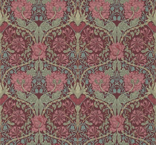 Обои Morris 214703 Honeysuckle & Tulip Burgundy/Sage
