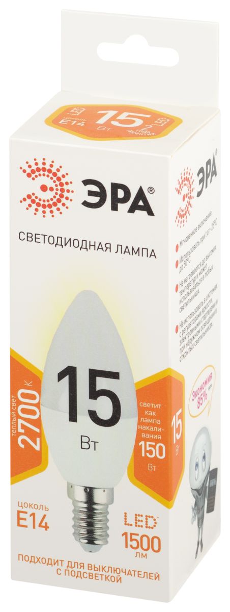 Лампа светодиодная Эра STD LED B35-15W-827-E14 2700K свеча Б0066835