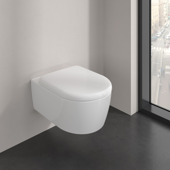 Villeroy&Boch Skyla Унитаз подвесной 37x53см, безободковый, смыв Tornado, сиденье SoftClosing, цвет: альпийский белый