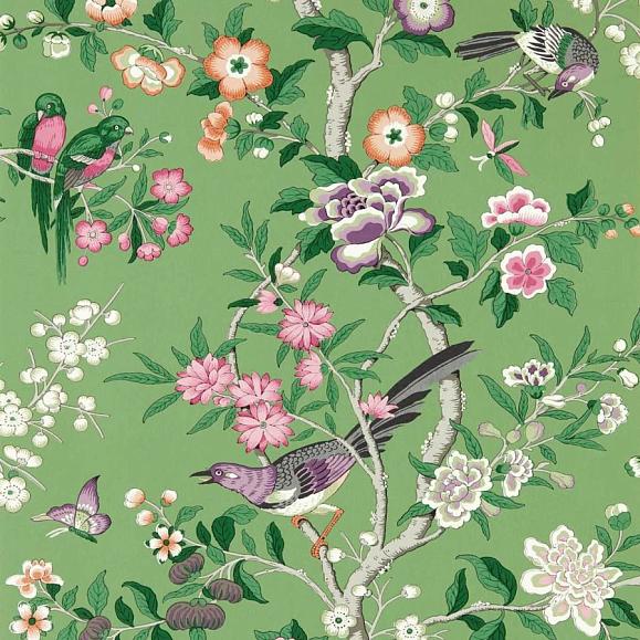 Обои Sanderson DWAW217110 Chinese Green/Lotus Pink Chinoiserie Hall