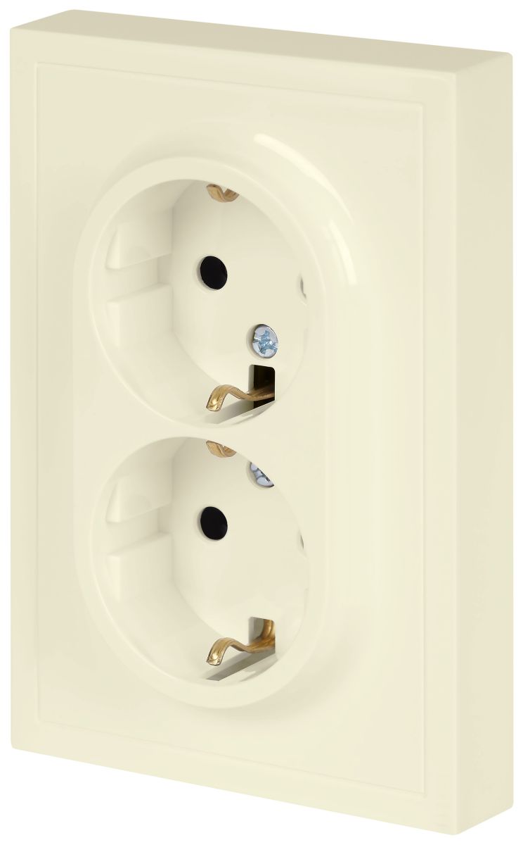 Розетка Эра Galaxy 15-2104-02 с заземлением двойная 2X2P+E Schuko 16А-250В IP20 слоновая кость Б0070679