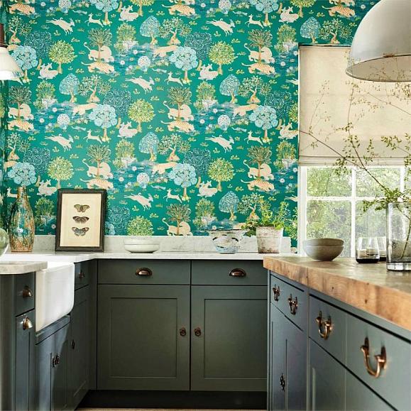 Обои Sanderson 216765 Pamir Garden Teal/Peacock