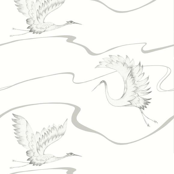 Обои York BW3873 Soaring Cranes White/Warm Silver