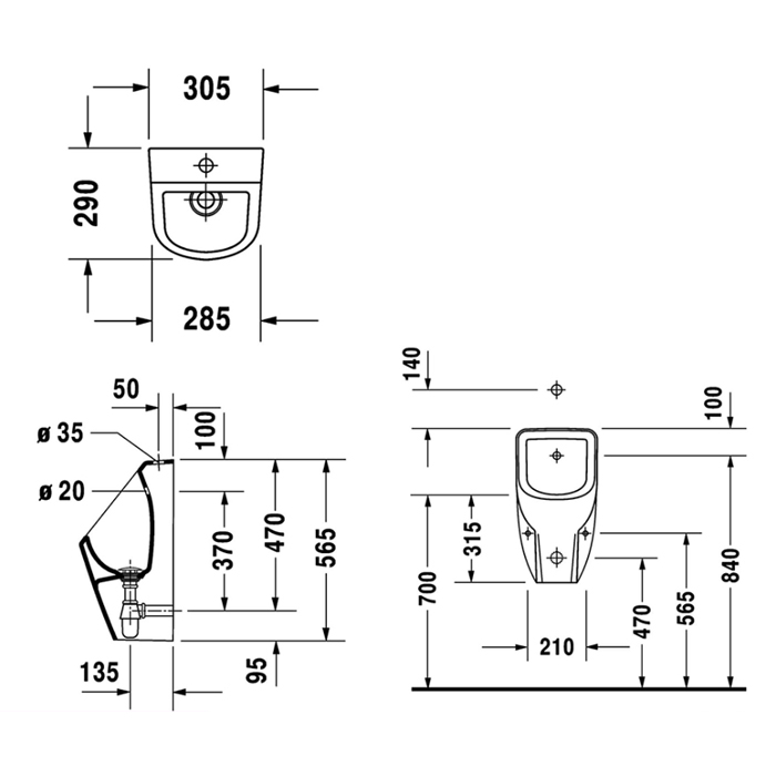 Duravit No.1 Писсуар 30.5х29x56.5см., подвесной, безободковый, цвет: белый