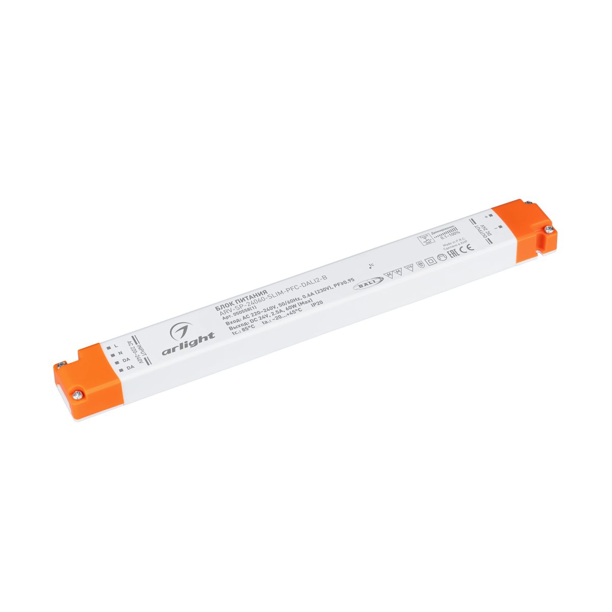 Блок питания Arlight ARV-SP-24060-SLIM-PFC-DALI2-B (24V, 2.5A, 60W) (IP20 Пластик) 050558(1)