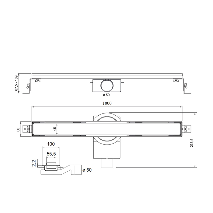 Plumberia Selection Трап душевой PS LINEAR 6x100 2устор. накладка из нерж.стали, комбинир.затвор с горизонт. Выпуском Ду 50мм,40л/мин, цвет: нержавеющая сталь