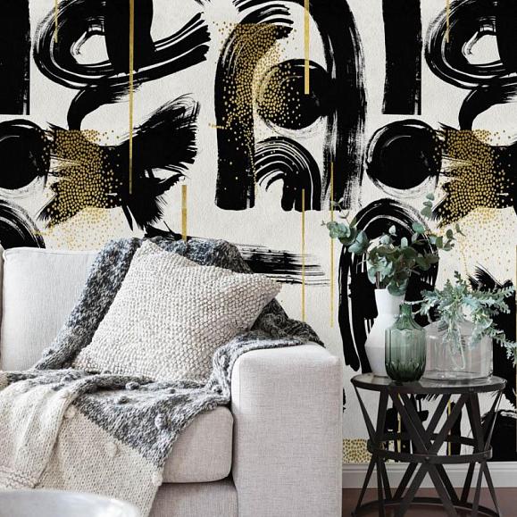 Панно Mind the gap WP20332 Gestural Abstraction Black/Whiite/Gold
