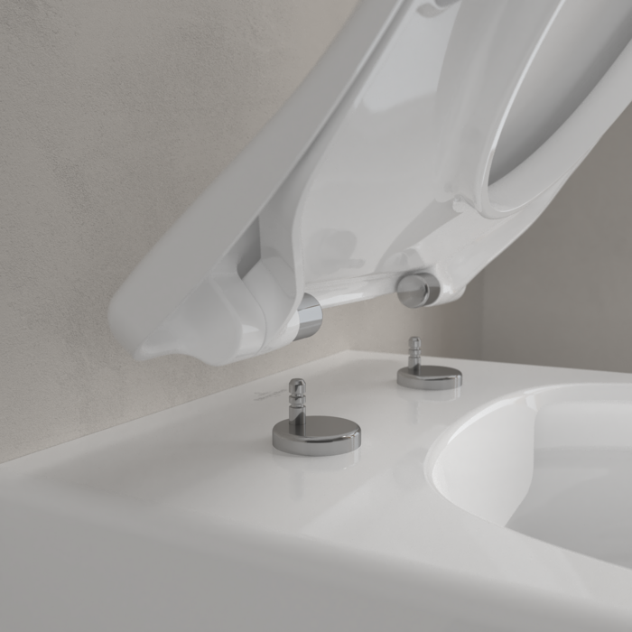 Villeroy&Boch Avento Сиденье для унитаза, с микролифтом, тонкое, цвет: белый/нержавеющая сталь