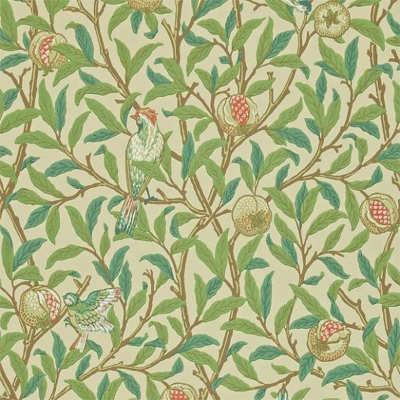 Обои Morris 216841 Bird & Pomegranate Bayleaf/Cream