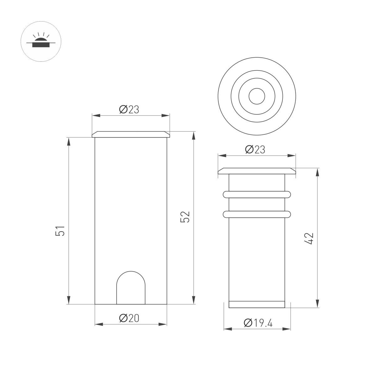 Светильник Arlight ART-PELURU-GROUND-R23-1W Warm2700 (SL, 30 deg, 24V) (IP67 Металл) 057841