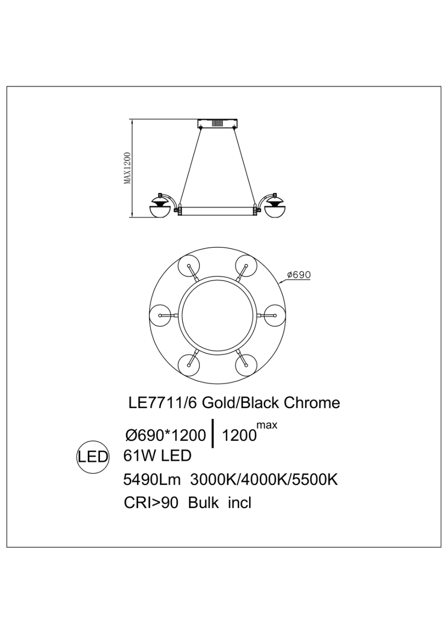 Подвесная люстра Jelly LE7711/6 Gold/Black Chrome