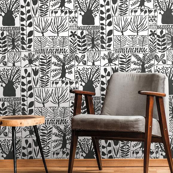 Обои York BW3862 Primitive Trees Black/White