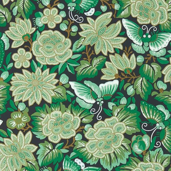 Обои Sanderson DWAW217117 Emerald/Ink Black Amara Butterfly