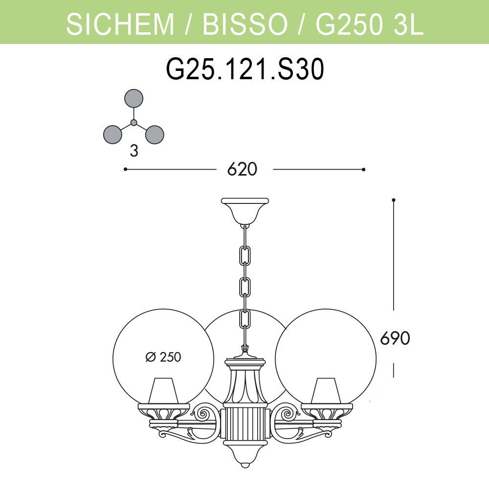 Уличный подвесной светильник Fumagalli Sichem/Bisso/G250 3L G25.120.S30.BYE27