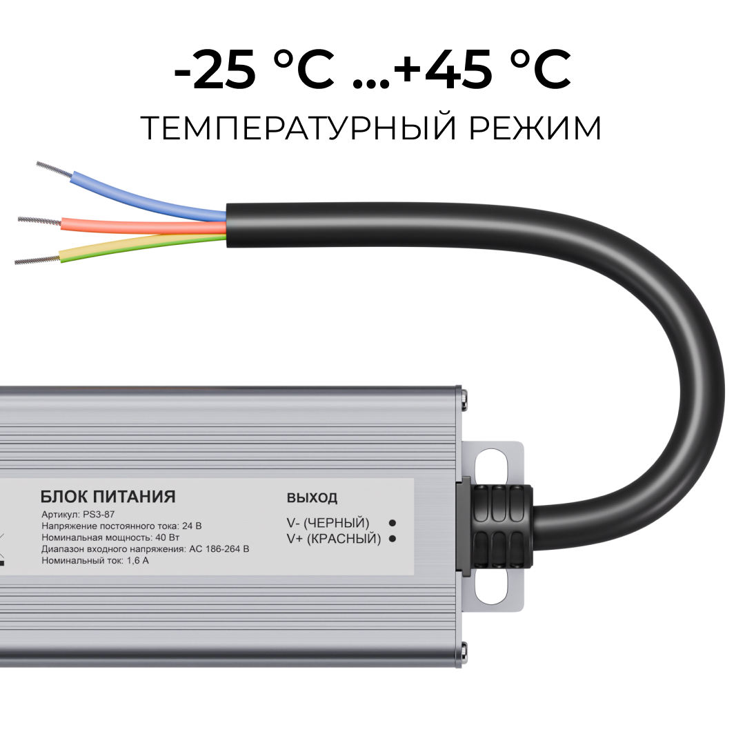 Блок питания OGM 24В, 40Вт, 186-264В, 1,6А, IP67 PS3-87